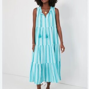 Tuckernuck Aquamarine Stripe Salty Paloma Caftan Dress -Size X-Small